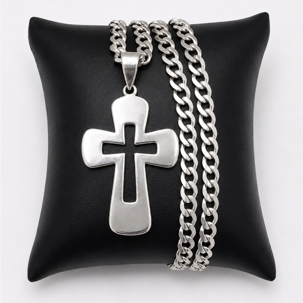 925 Sterling Silver Classic Cross Pendant Necklace Size 20” Men’s Jewelry
